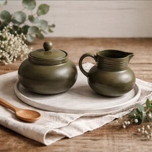 Myott England 1960s Country Life Olive Green Sugar & Creamer Set 522 574 MCM